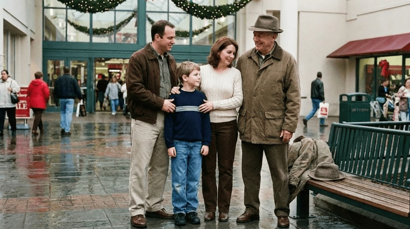 The same family scene with an older relative added beside them